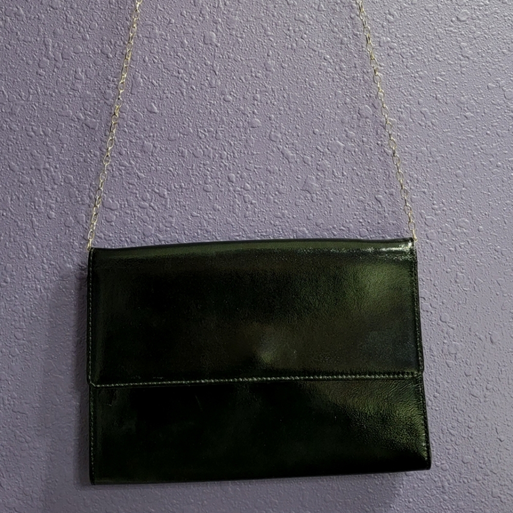 Black Patent Leather Clutch with Chain by Halogen